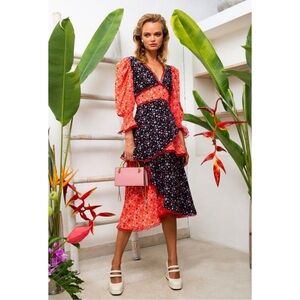 CELIA B LONG SLEEVE TIERED MIDI DRESS - SIZE XS